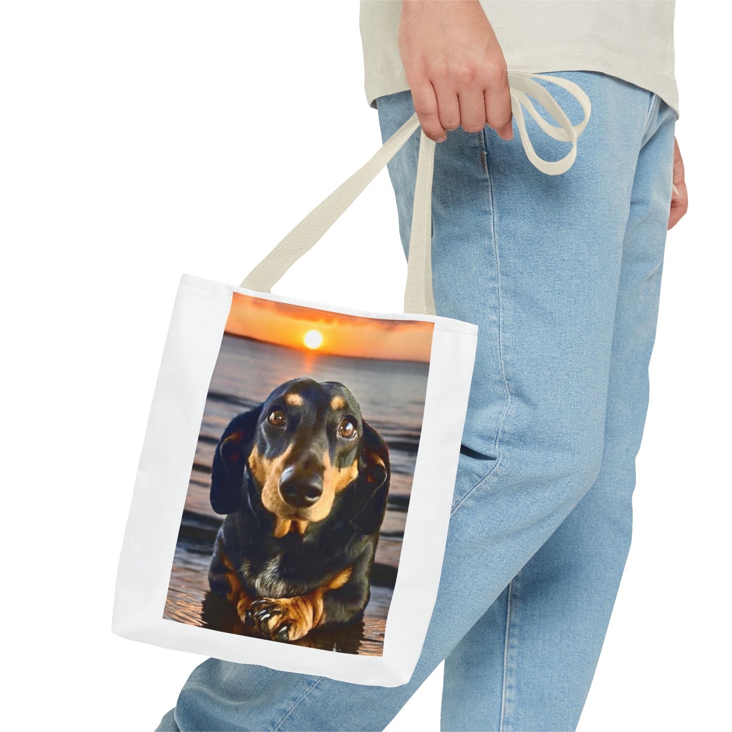 Dachshund Sunset Tote Bag – Cute Beach Dog Canvas Tote