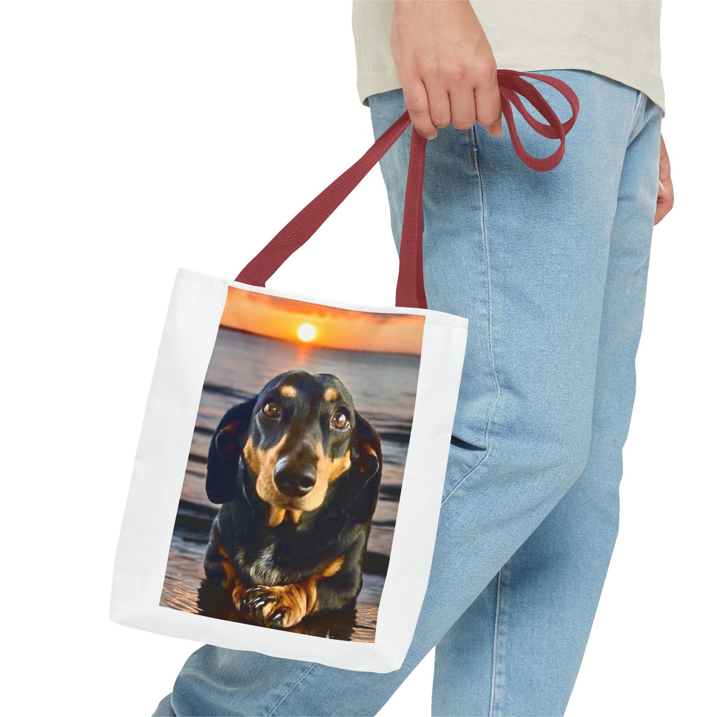 Dachshund Sunset Tote Bag – Cute Beach Dog Canvas Tote